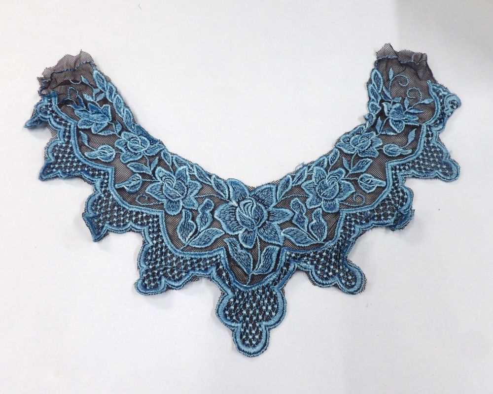 Turquoise And Black Embroidered Sew On Motifs Size 32cm x 20cm Clearance