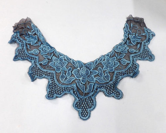 Turquoise And Black Embroidered Sew On Motifs Size 32cm x 20cm Clearance