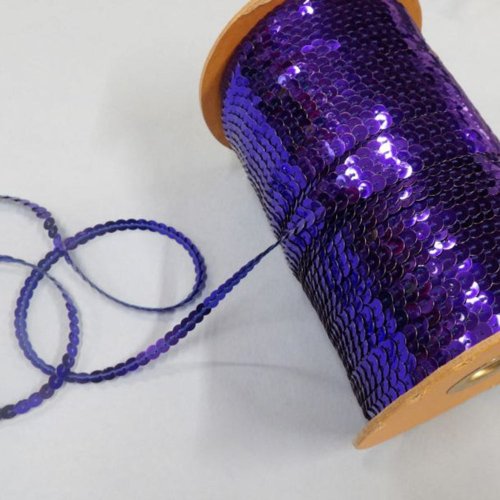250 Metre Reel Of Purple 6mm Strung Sequins Clearance