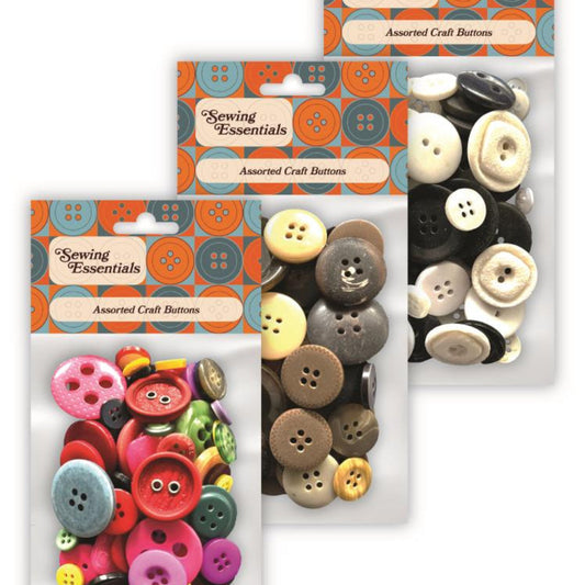 Pack of 100 Grams of Assorted Craft Buttons Choice of Shades