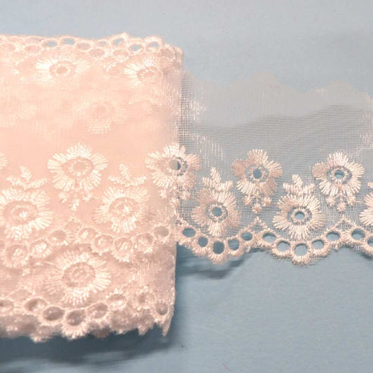 27.4 metres of white tulle embroidered lace 60mm wide