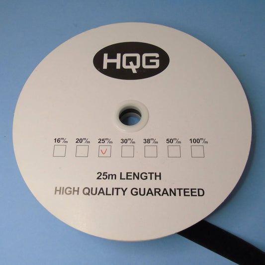 25 Metre Reel Of BLACK HOOK SIDE SEW ON TYPE TAPE Choice Of Width