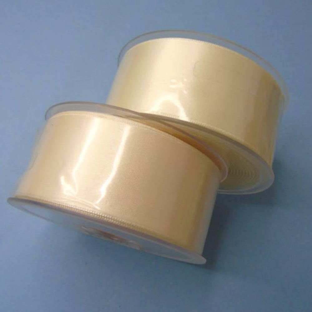 Only One lot Of 2 x Cream 25 metre Reels Of 38mm Double Satin Ribbon