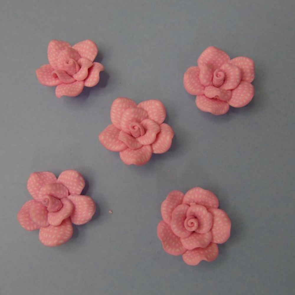 Only One Lot Of 39 Resin Type Pink With Faint White Spots Roses Flatbacks Size 30mm