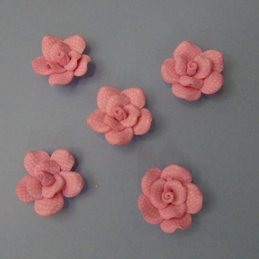 Only One Lot Of 39 Resin Type Pink With Faint White Spots Roses Flatbacks Size 30mm