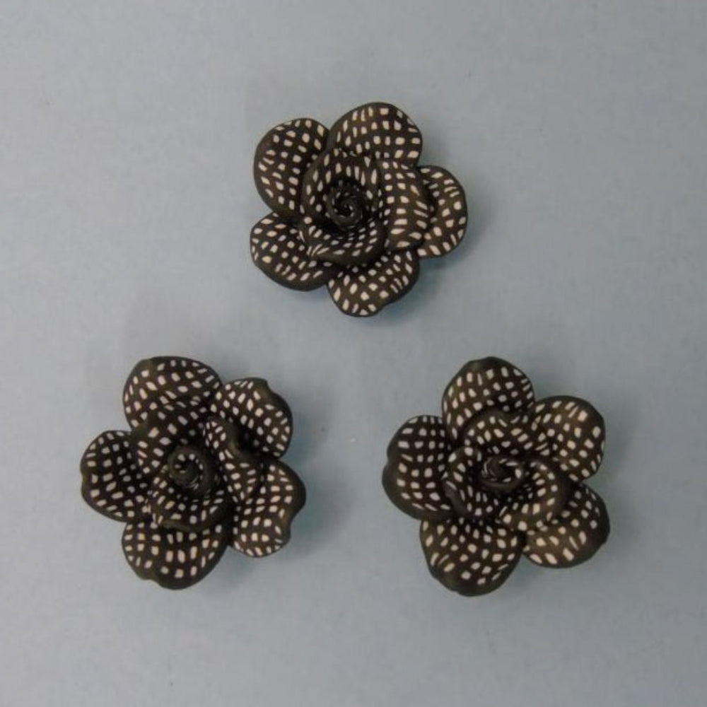 Only One Lot Of 37 Black Resin Type  With White Spots Roses Flatbacks Size 30mm