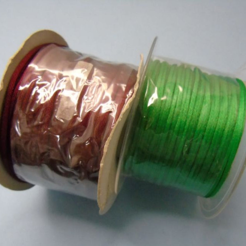 Only One Lot Of 100 Metre Of Maroon And 100 Metre Of Emerald Green Rats Tail Satin Cord