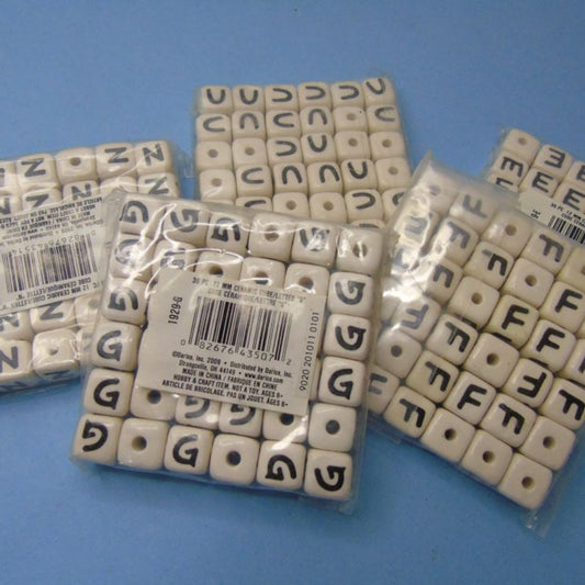 Only One Lot Approximately 1720 Of White Square Assorted Ceramic Beads With Black Letter size 11mm
