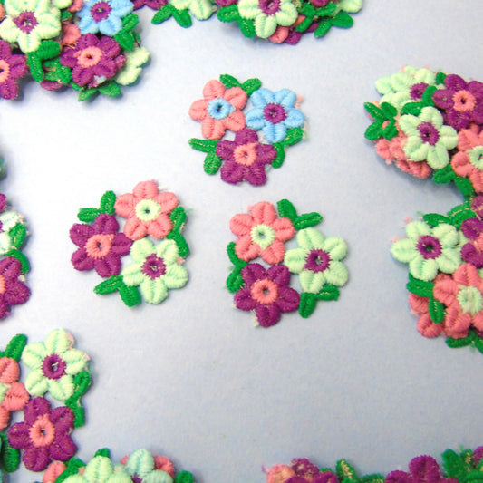 60 Purple Pink And Light Green With Green Leaves Small Flower Motifs Size 40mm x 40mm Colours May Vary Clearance