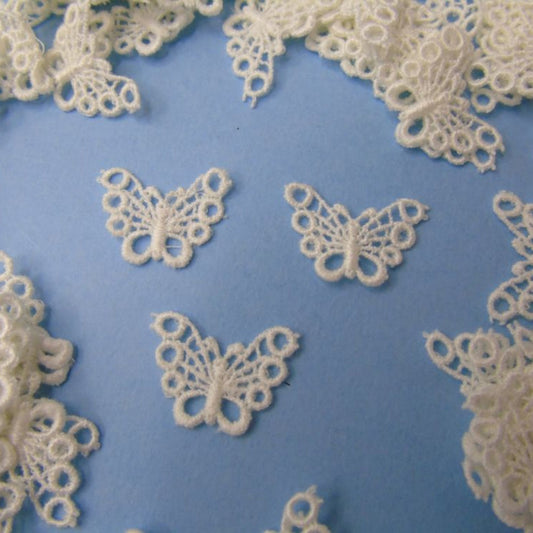 120 White Mini Guipure Lace Butterfly Sew On Motifs 28mm x 20mm Clearance