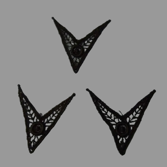 50 Black V Shape Guipure Lace Iron On Motifs 55mm x 45mm Clearance