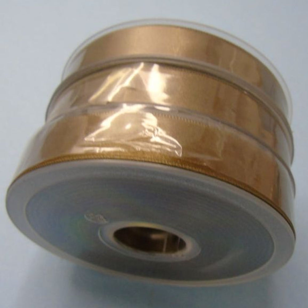 Only One lot Of 3 x Light Brown 25 metre Reels Of 15mm Double Satin Ribbon