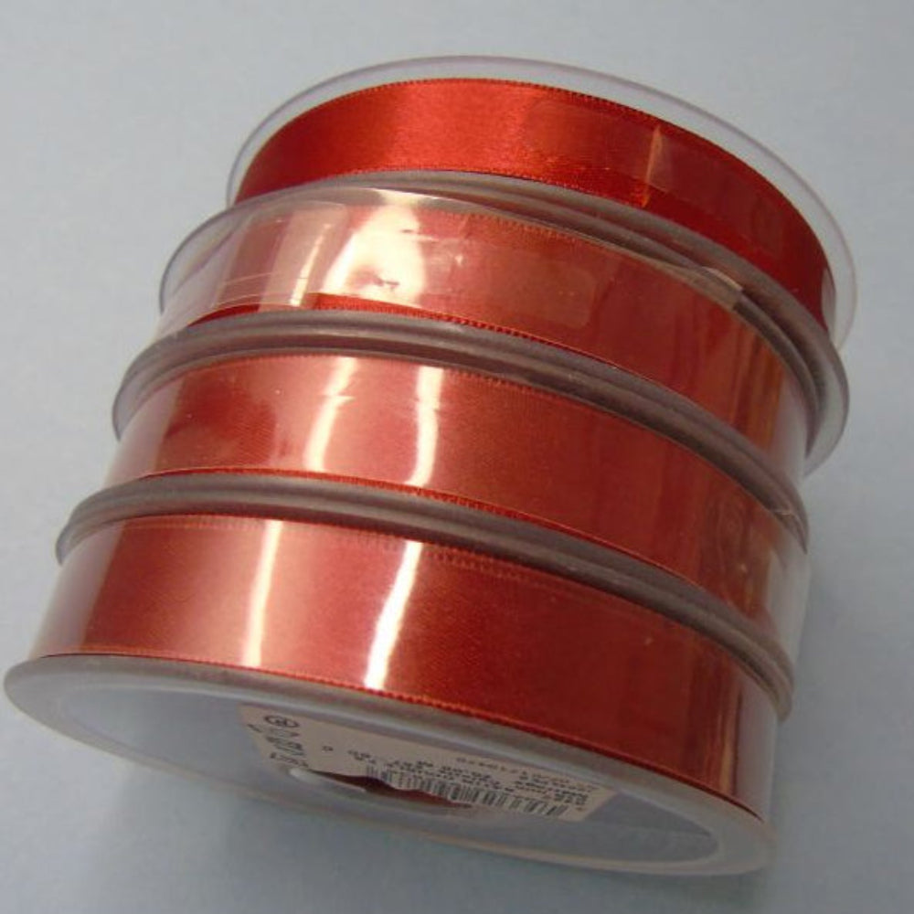 Only One lot Of 4 x Deep Rust 25 metre Reels Of 15mm Double Satin Ribbon