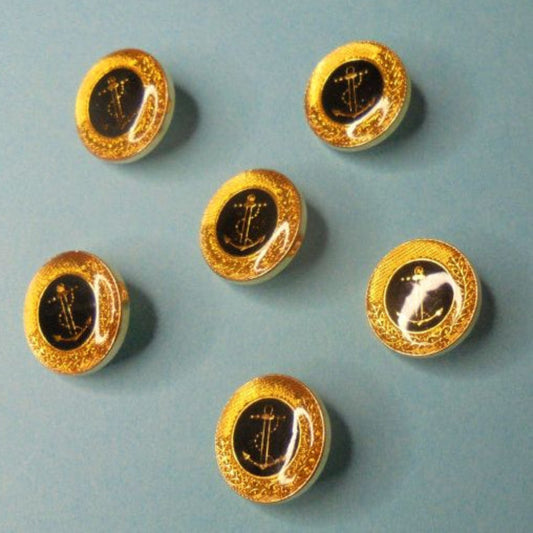 50 Gold Shank Buttons With Black Centre And Gold Anchor Design Size 18mm Clearance