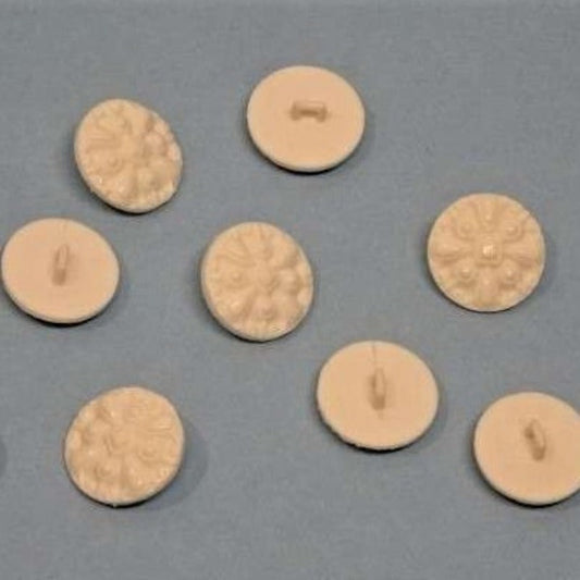 100 White patterned shank buttons 18mm clearance