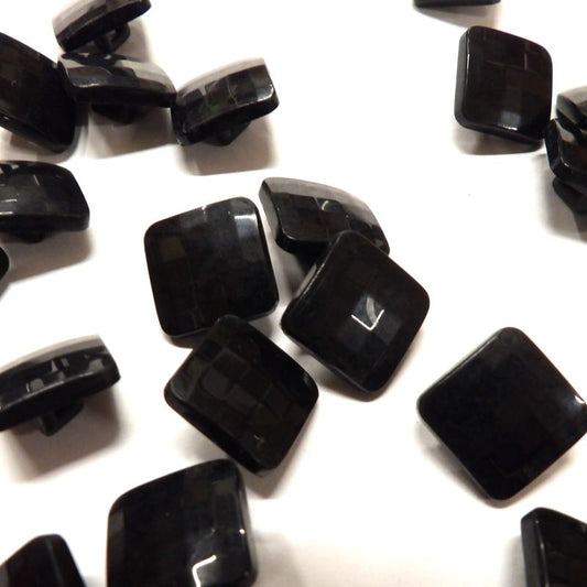 100  black square shank facetted buttons size 14mm clearance
