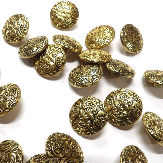 100 gold patterned shank buttons size 18mm clearance