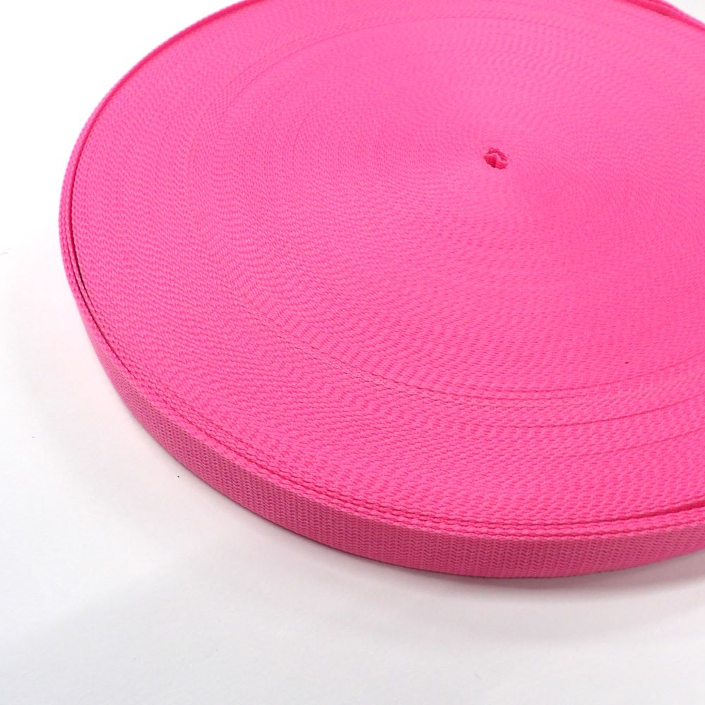 100 metres of Bright Candy Pink polypropylene webbing 25mm wide