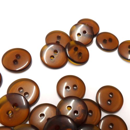 100 dark brown see through 2 hole buttons 15mm clearance