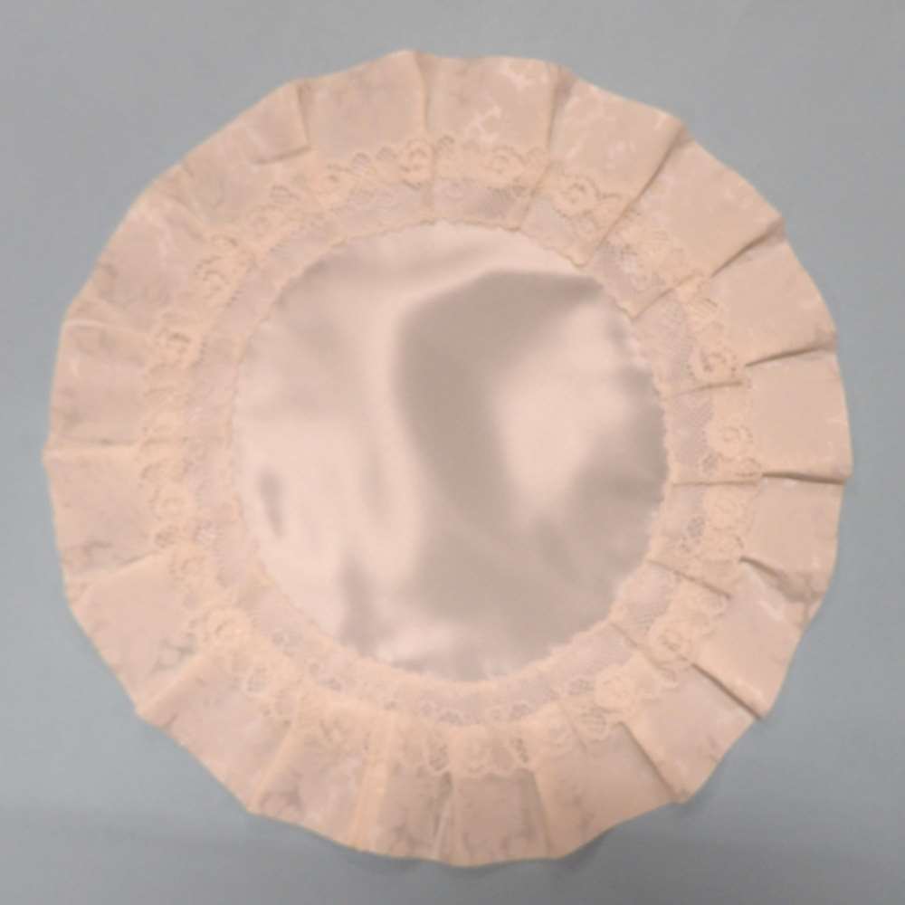 10 ivory satin circles with lace and floral fabric gathered edge size 25cm / 10 inch clearance