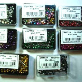 1 box of craft pins hard steel 144 pearl pins 40mm x 0.58mm choice of colour Whitecroft Brand
