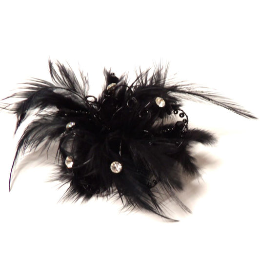 5 Feathers with diamantes design black brooch size 55mm clearance