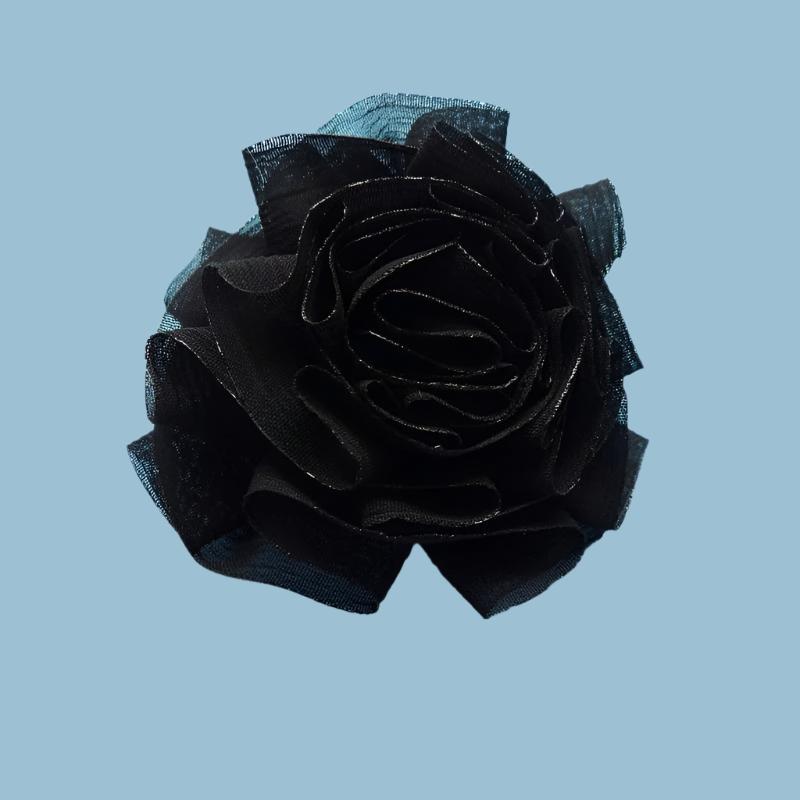 Fabric chiffon type black brooch flower design size 70mm clearance