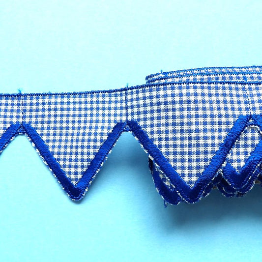8 metres of gingham royal blue lace spiked type 50mm wide clearance