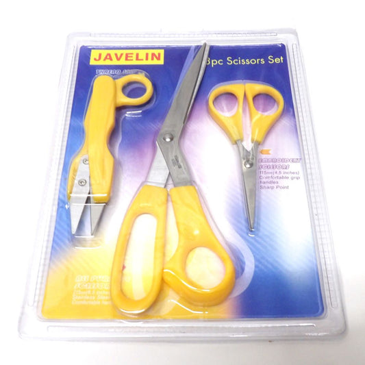 Scissors Set of 3 with one 21cm / 8.5 inch scissors one 11 cm / 4.5 inch scissors and 15cm / 5 inch thread snip with orange handles