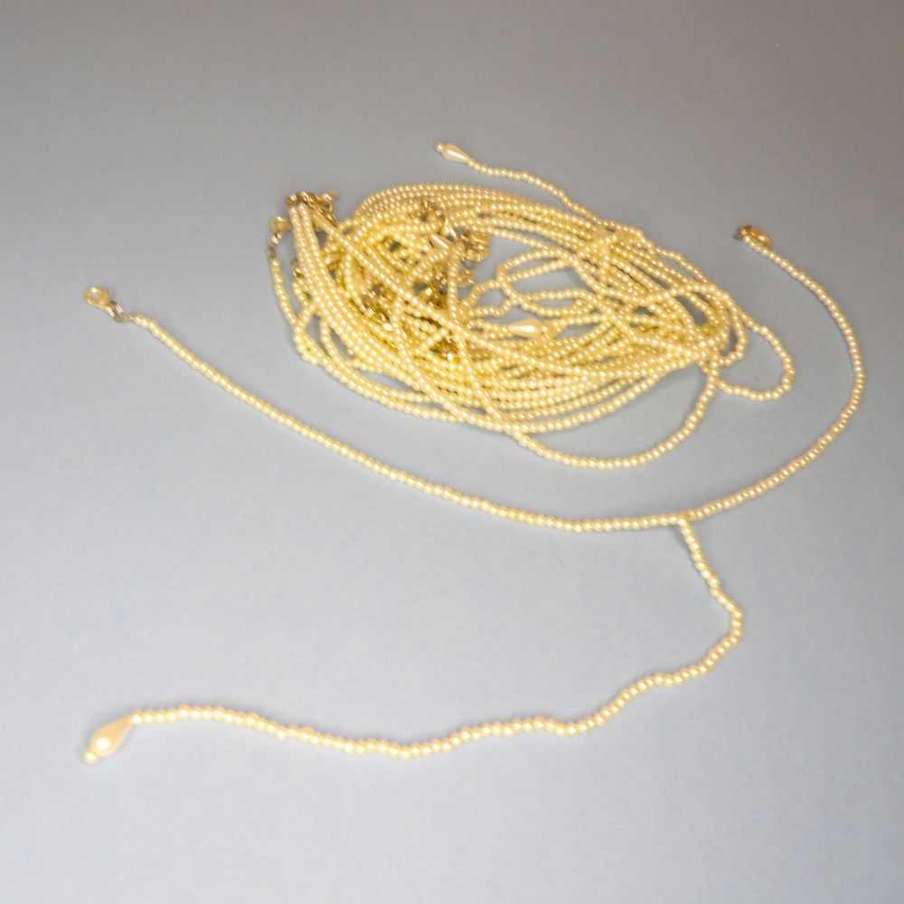 10 Trims 2.5mm Ivory Beads and 2 metal clasps 32cm long clearance