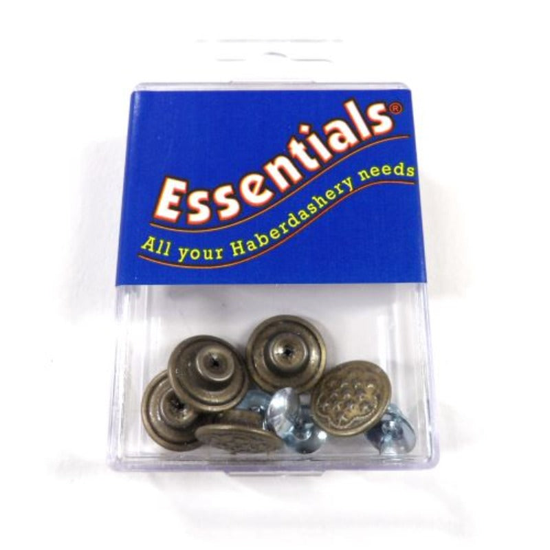 Denim Tack buttons with 4 sets old copper colour plastic box on hang sell card Whitecroft Brand