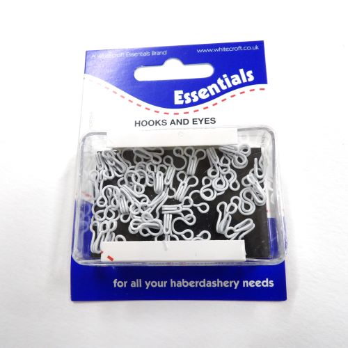 Card of 24 sets of White Bridal Hooks & Eyes Brass Size 2 Whitecroft Brand