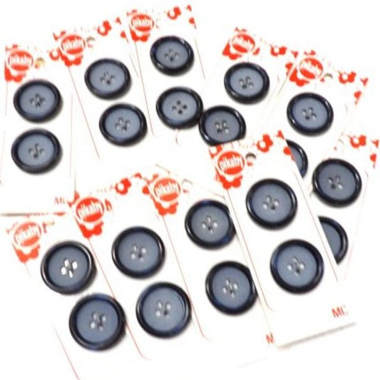 10 cards of NAVY COAT BUTTONS 4 hole buttons with lighter centre and shiny edge 2 on each card 23mm clearance Pikaby Brand Vintage