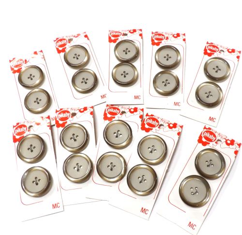 10 cards of LIGHT FAWN COAT BUTTONS 4 hole buttons with shiny edge 2 on each card 27mm clearance Pikaby Brand Vintage