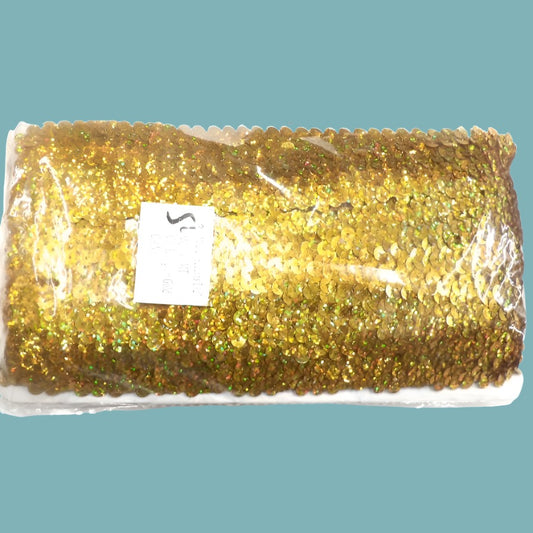 10 metres of holographic gold 25mm / 1 inch sequin stretch
