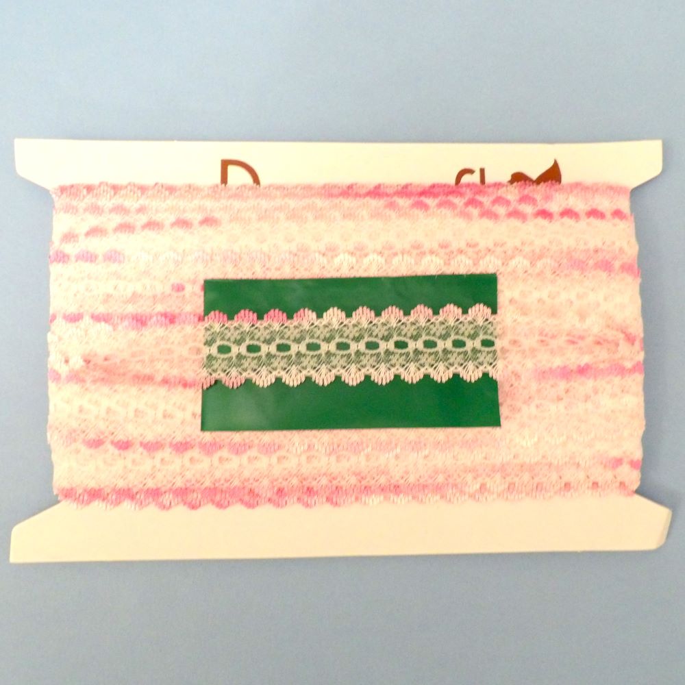 44 metre card of knitting in lace PINK MIX 32mm wide Dovecraft brand