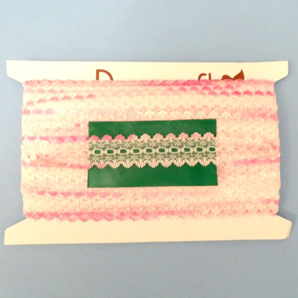 42 metre card of knitting in lace PINK MIX 32mm wide Dovecraft brand