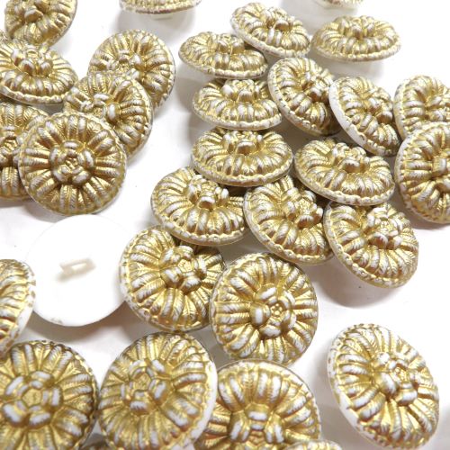 50 white and gold colour shank buttons with design size 21mm clearance