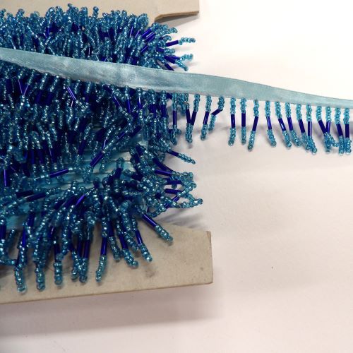 10 metres of Turquoise / Royal Blue colour beaded fringing with 10mm satin ribbon 30mm wide clearance