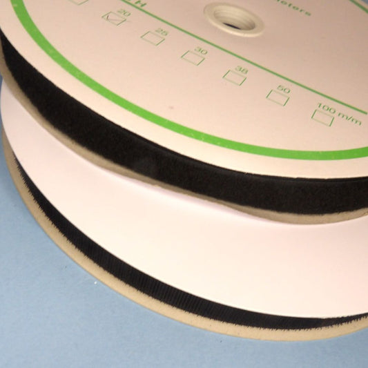25 Metre Reel of Sew On Hook Side And 25 Metre Reel of Sew On Loop Side Black 20mm Wide Clearance