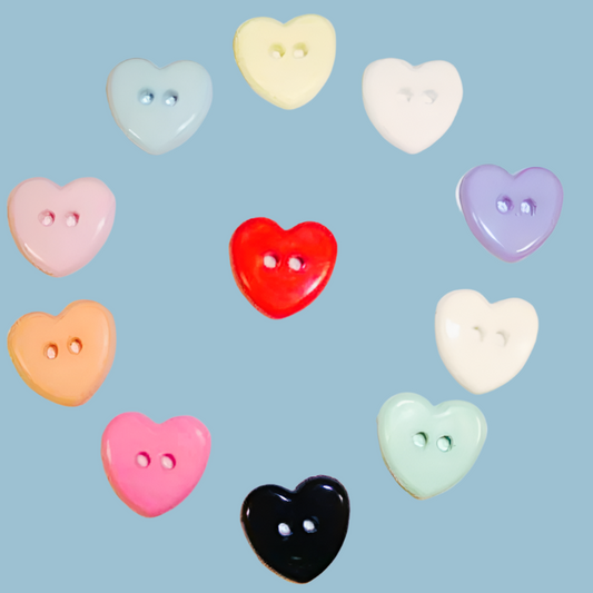 100 Flat two hole heart buttons Size 13mm choice of colour