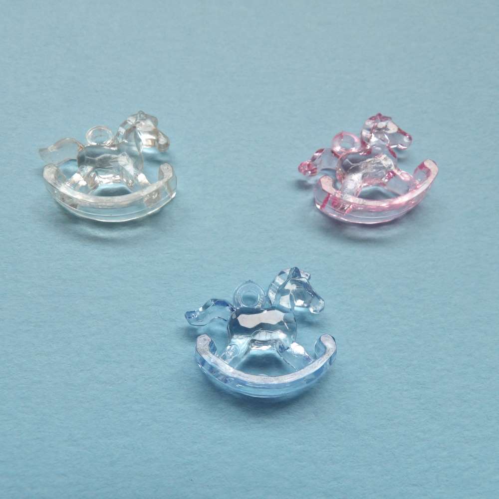 100 plastic charms ROCKING HORSE SHAPE with hole at the top 25mm x 22mm choice of colour