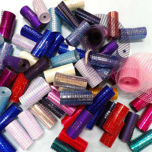 ! Only one lot of 98 small reels assorted colours some holographic PUNCHINELLA SEQUIN WASTE 80mm wide with 4mm square holes mostly 5 metres long