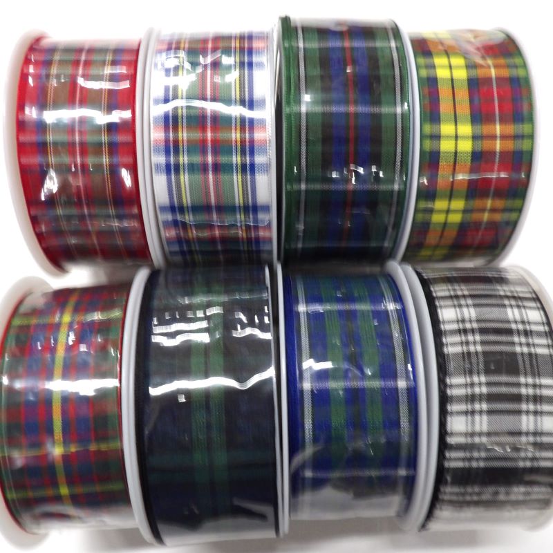 25 metres of Tartan Design Woven Ribbon size 16mm choice of colours NEW COLOURS