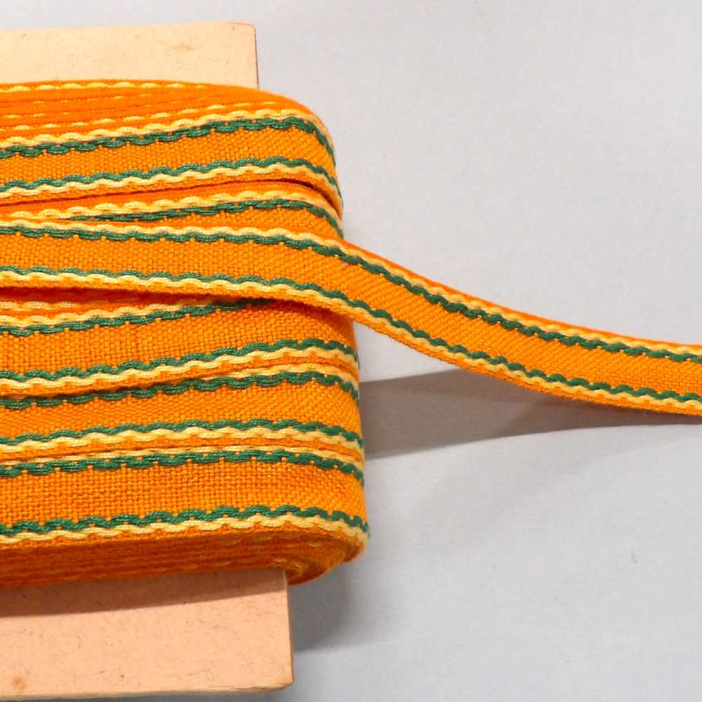 50 metre card Yellow tape type braid with embroidered stitched design 15mm wide clearance