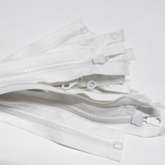 10 plastic chunky open end zips white size 64cm / 25 inch clearance