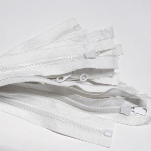 10 plastic chunky open end zips white size 61cm / 24 inch clearance