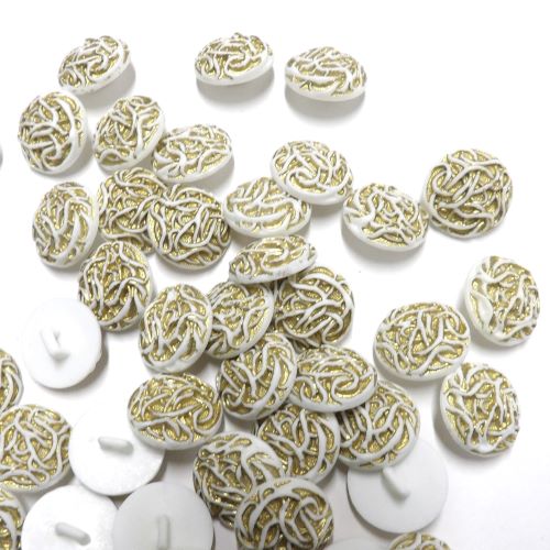 50 white and gold colour shank buttons with design size 17mm clearance