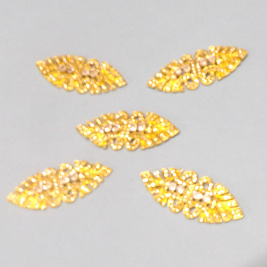 5 sparkly clear diamante flat backs in Light Gold colour metal size 55mm x 22mm clearance