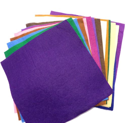 15 ASSORTED Wool mix FELT SQUARES  size 23cm / 9 inch clearance